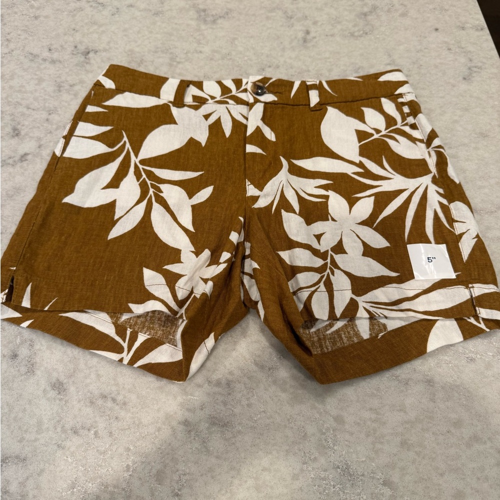Old Navy Brown and White Board Shorts Tropical Print